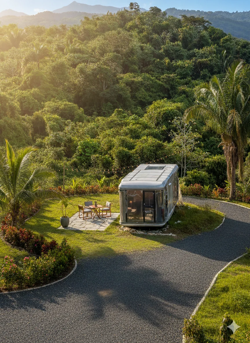 Luxury glamping tent with mountain view